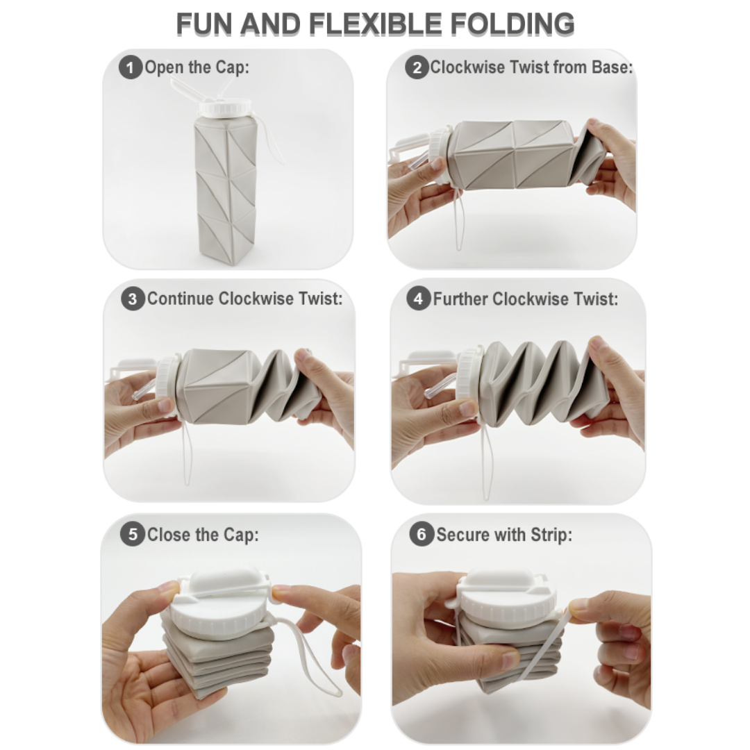 Collapsible Silicone Bottle – 610ml, Leak-proof & Portable-Black-Nora Luxe