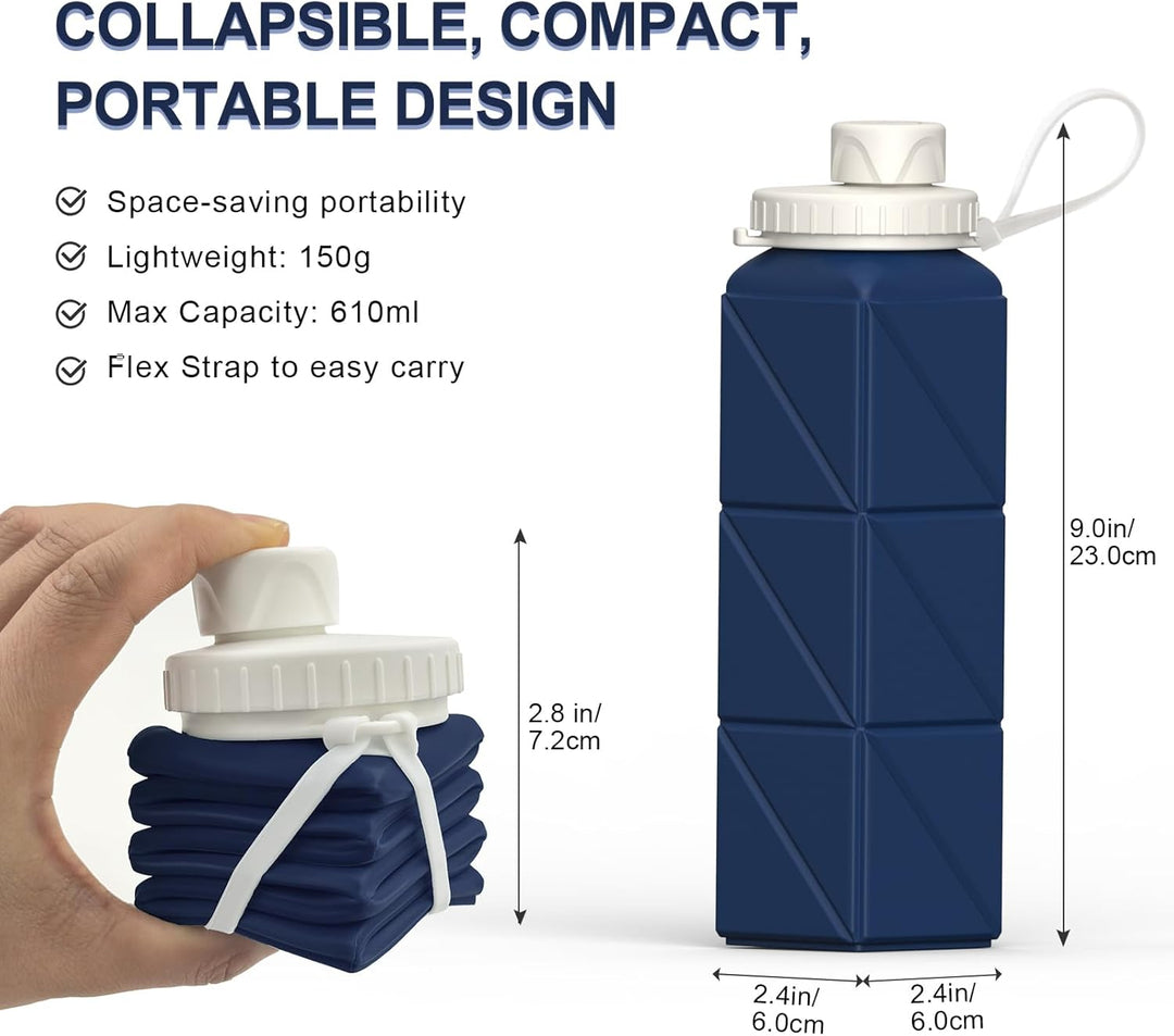 Collapsible Silicone Bottle – 610ml, Leak-proof & Portable-Black-Nora Luxe