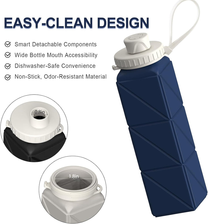 Collapsible Silicone Bottle – 610ml, Leak-proof & Portable-Black-Nora Luxe