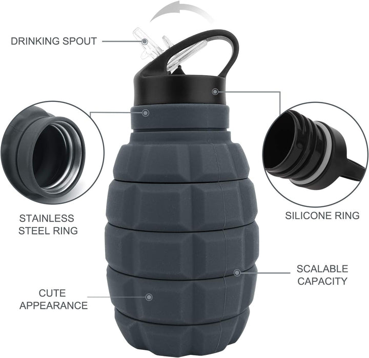 Collapsible Travel Water Bottle - 575 ML Reusable Silicone-Army Green Camouflage-Nora Luxe