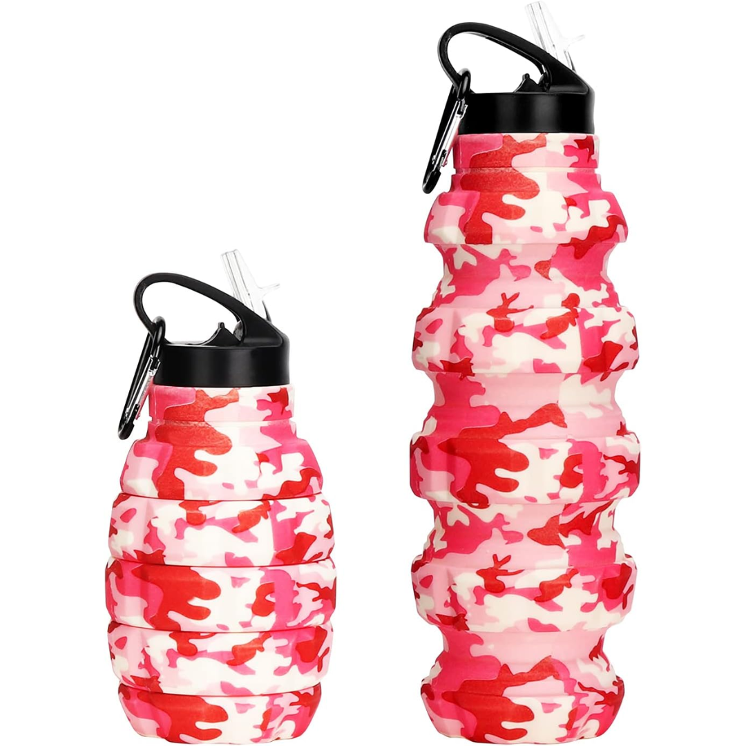 Collapsible Travel Water Bottle - 575 ML Reusable Silicone-Pink Camouflage Cup-Nora Luxe