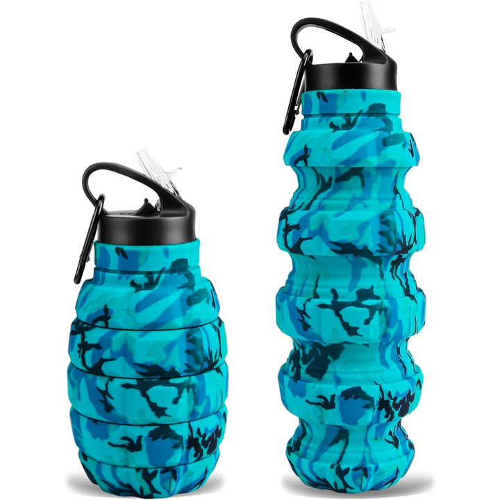 Collapsible Travel Water Bottle - 575 ML Reusable Silicone-Small Blue-Nora Luxe