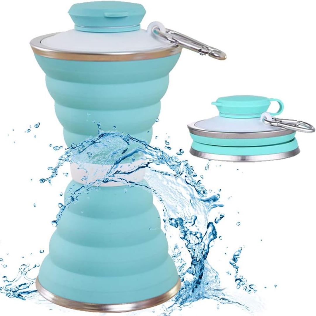 Collapsible Water Bottle with Carabiner-Green-Nora Luxe