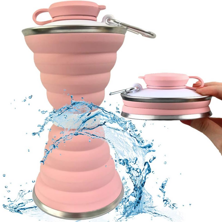 Collapsible Water Bottle with Carabiner-Pink-Nora Luxe