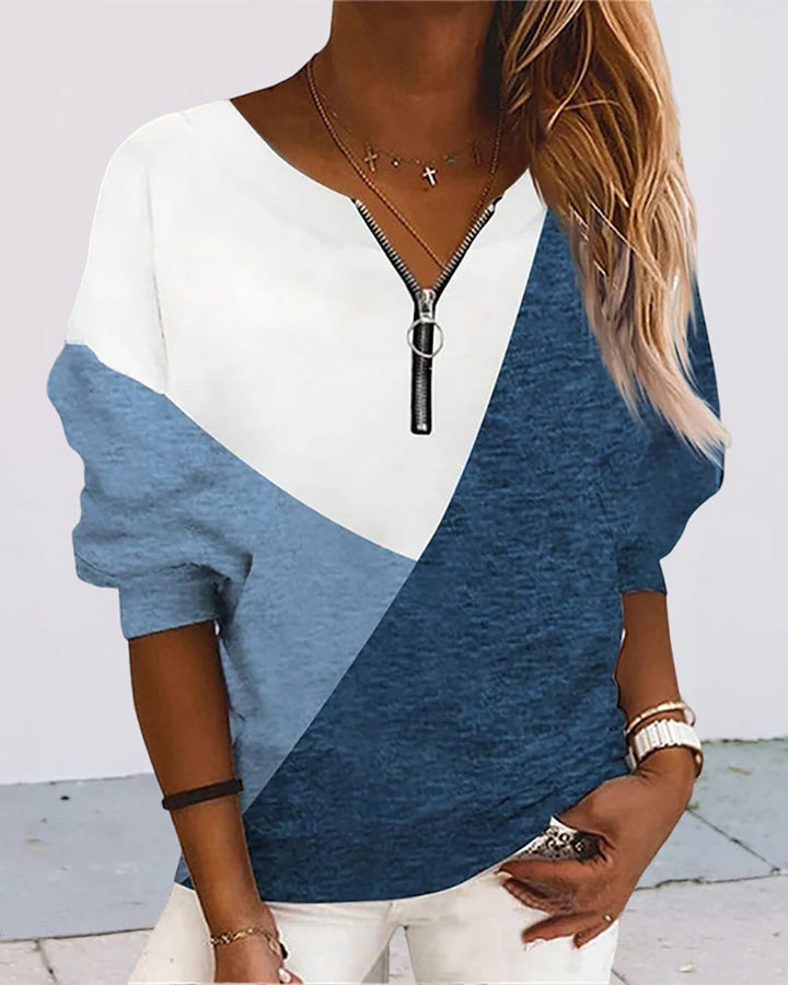 Color Block Zip Sweatshirt - Dana-Blue-S-Nora Luxe