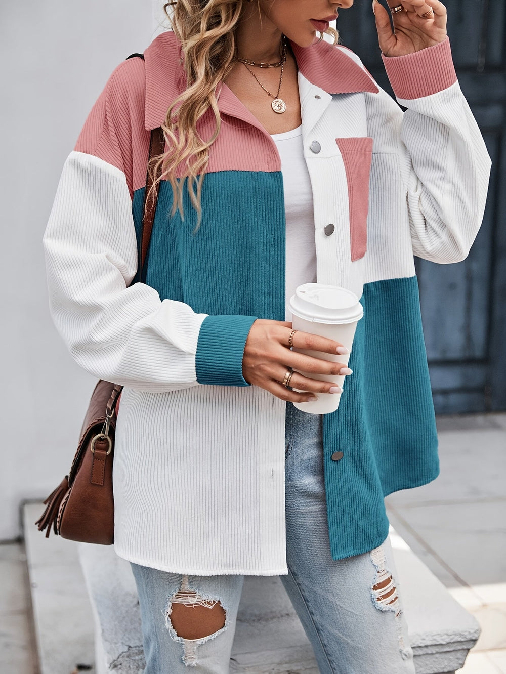Colourful Blouse with Button Closure - Lina-Green/Pink-S-Nora Luxe