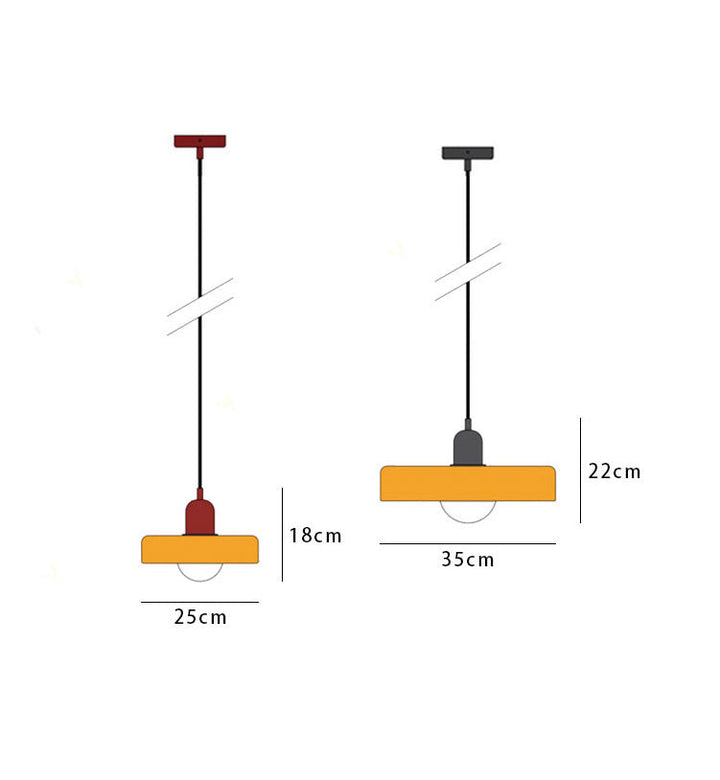 Dimension diagram of two pendant sizes, with height and width marked for each 58