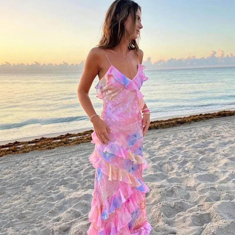 Colourful summer dress with playful ruffles – Lucia-Pink-S-Nora Luxe