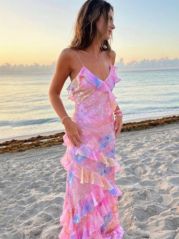 Colourful summer dress with playful ruffles – Lucia-Pink-S-Nora Luxe