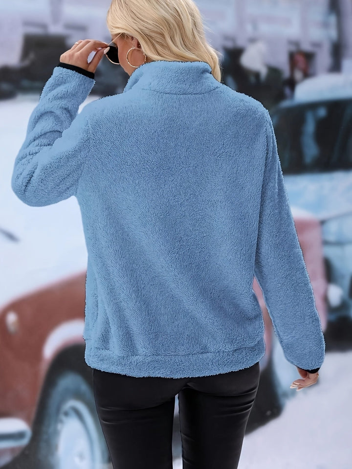 Colourful Sweatshirt with Half Zip - Vera-White-S-Nora Luxe
