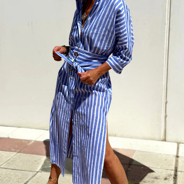 Comfortable Button-Down Dress - Noa-Blue-2XS-Nora Luxe