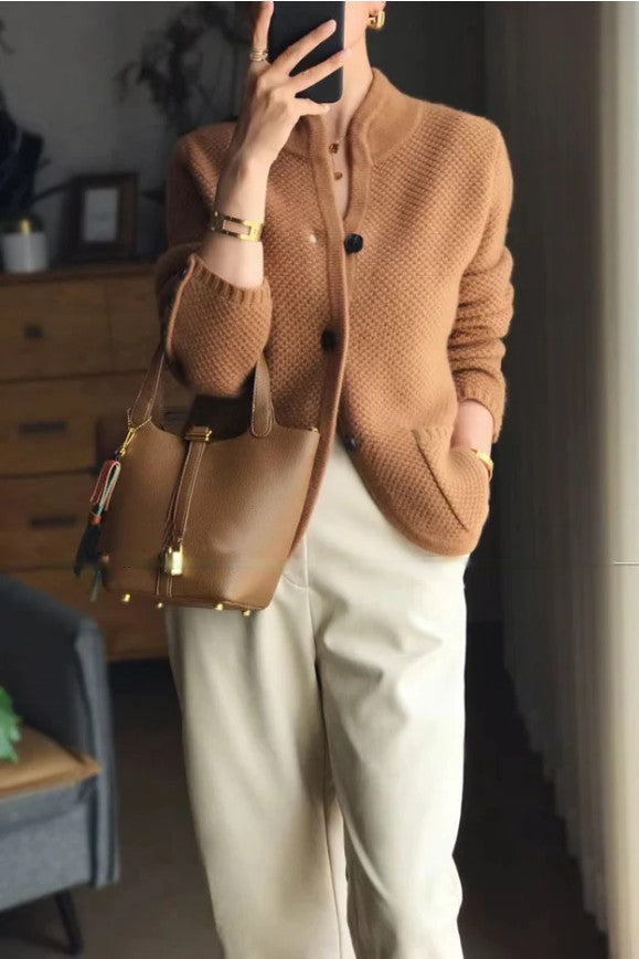 Comfortable Cashmere Ladies Cardigan - Isabella-Brown-M-Nora Luxe