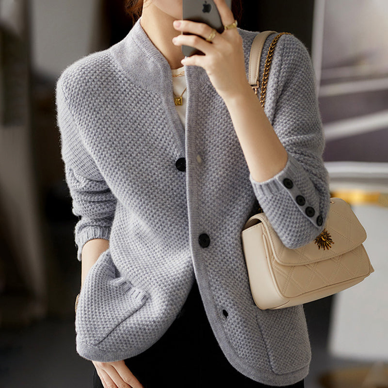 Comfortable Cashmere Ladies Cardigan - Isabella-Gray-M-Nora Luxe