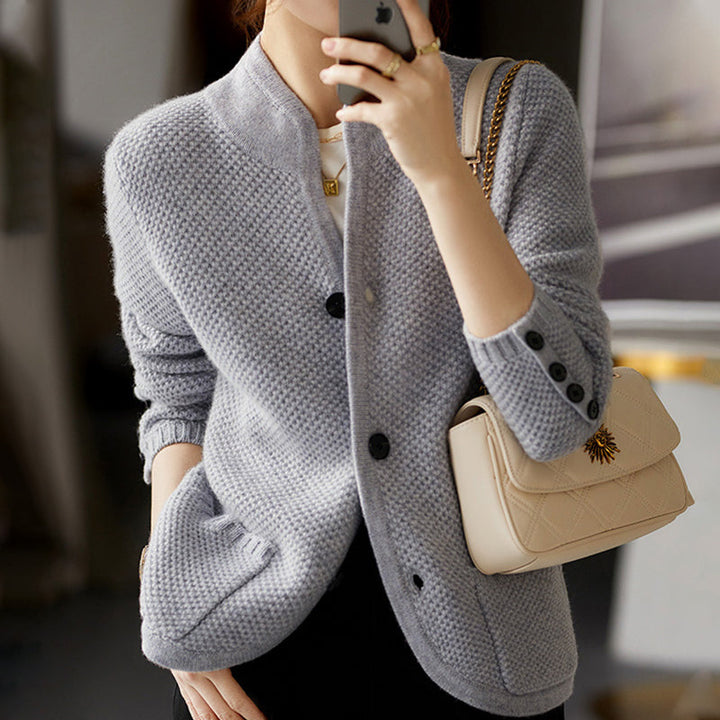 Comfortable Cashmere Ladies Cardigan - Isabella-Gray-M-Nora Luxe