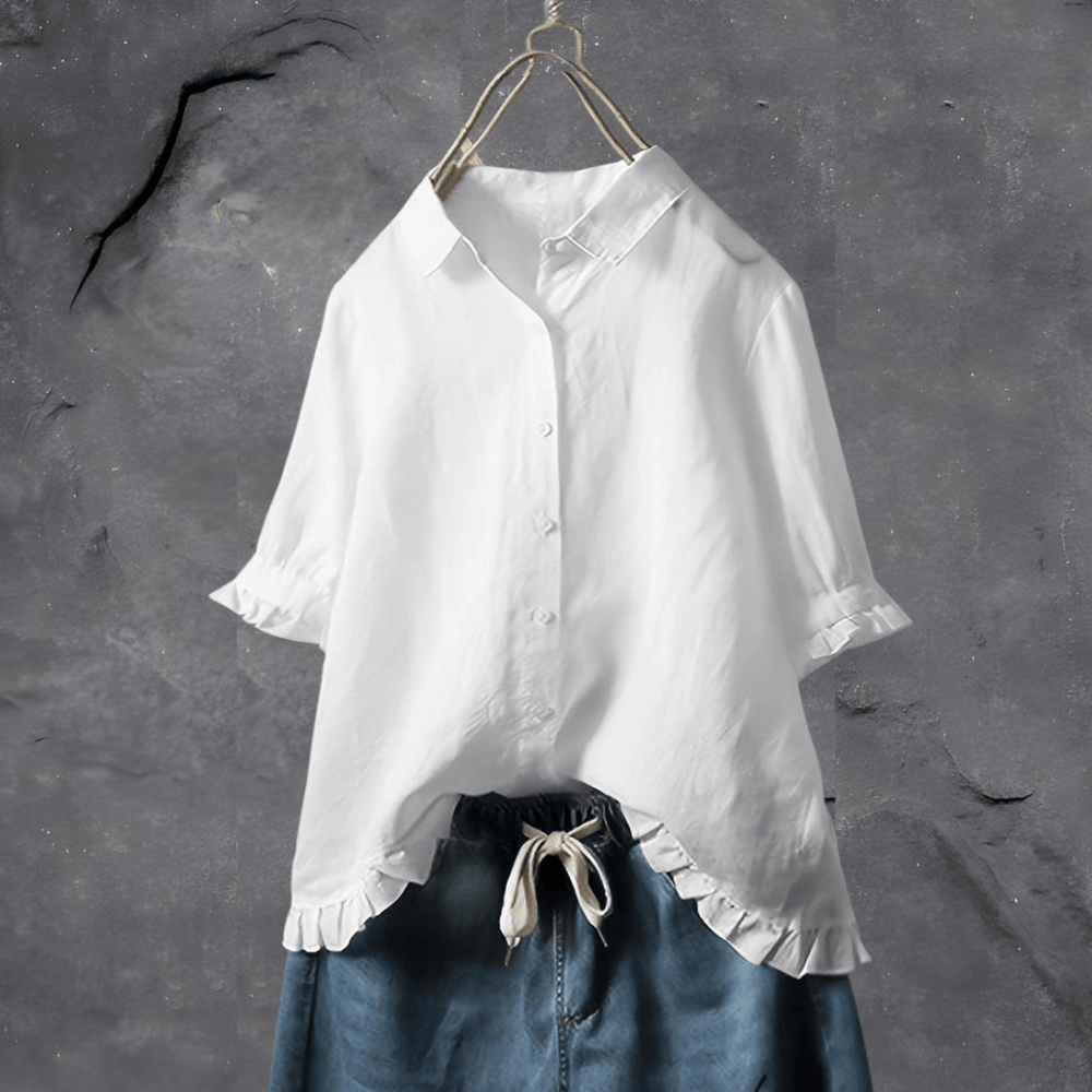 Comfortable Cotton Blouse for Women - Elena-White-M-Nora Luxe