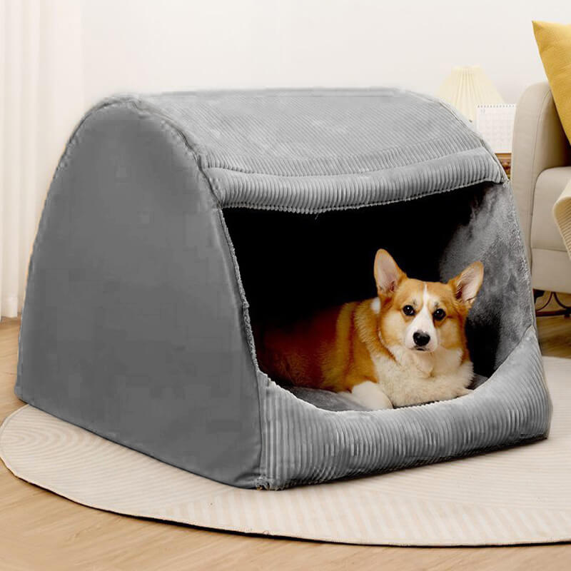Comfortable Dog Tent Bed - CozyCave-Gray-M-Nora Luxe