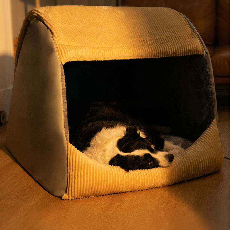 Comfortable Dog Tent Bed - CozyCave-Khaki-M-Nora Luxe