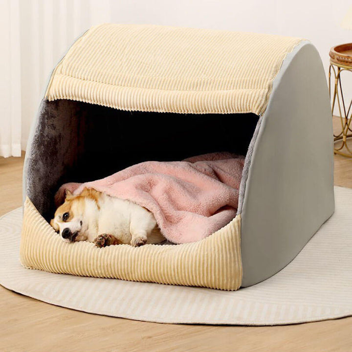 Comfortable Dog Tent Bed - CozyCave-Khaki-M-Nora Luxe