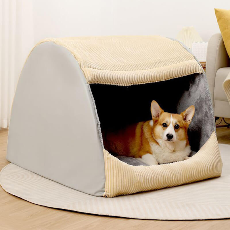 Comfortable Dog Tent Bed - CozyCave-Khaki-M-Nora Luxe