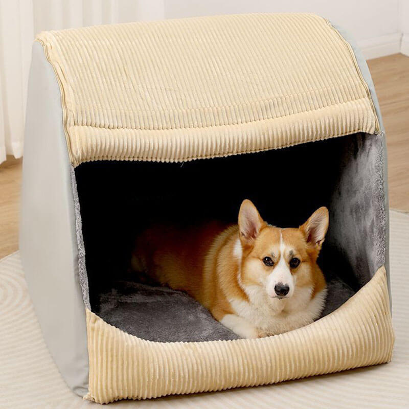 Comfortable Dog Tent Bed - CozyCave-Khaki-M-Nora Luxe