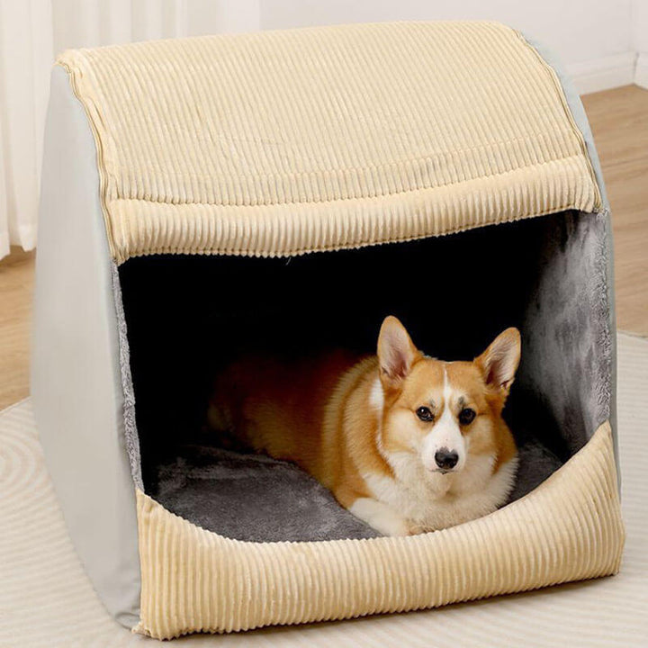 Comfortable Dog Tent Bed - CozyCave-Khaki-M-Nora Luxe