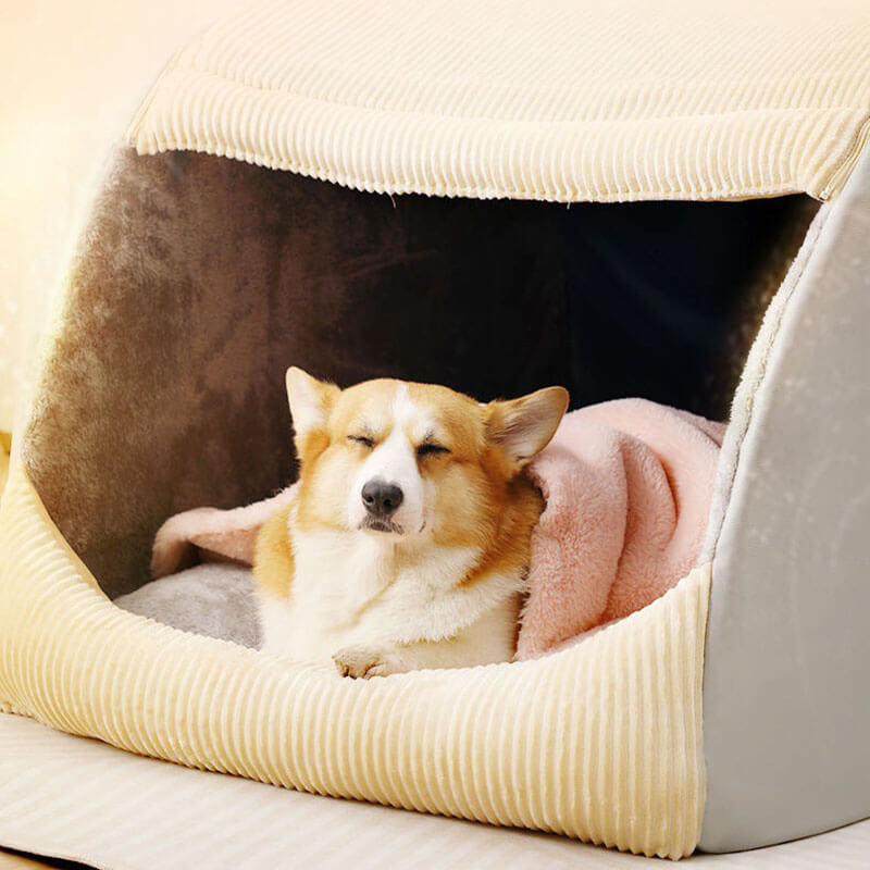 Comfortable Dog Tent Bed - CozyCave-Khaki-M-Nora Luxe