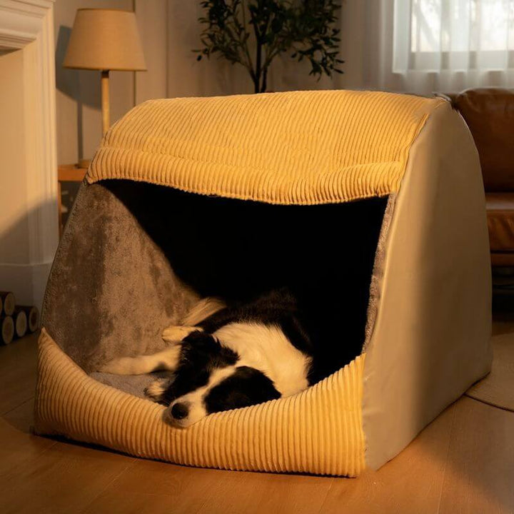 Comfortable Dog Tent Bed - CozyCave-Khaki-M-Nora Luxe