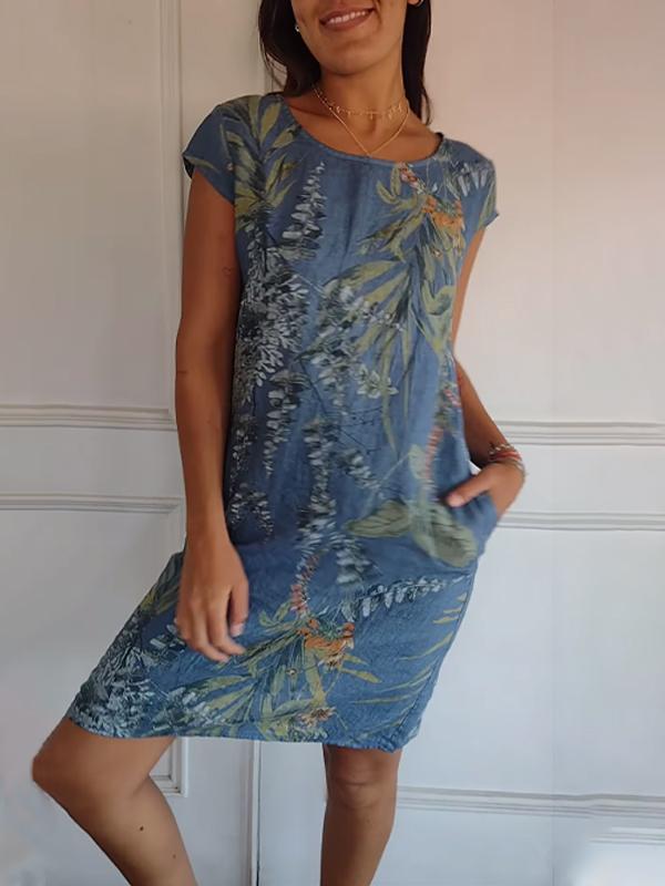Comfortable dress with round neckline – Valentina-Blue-S-Nora Luxe