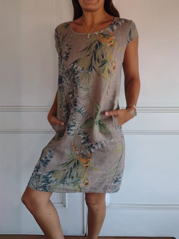 Comfortable dress with round neckline – Valentina-Brown-S-Nora Luxe