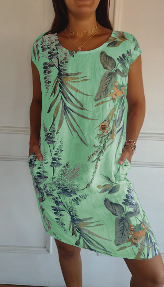 Comfortable dress with round neckline – Valentina-Green-S-Nora Luxe