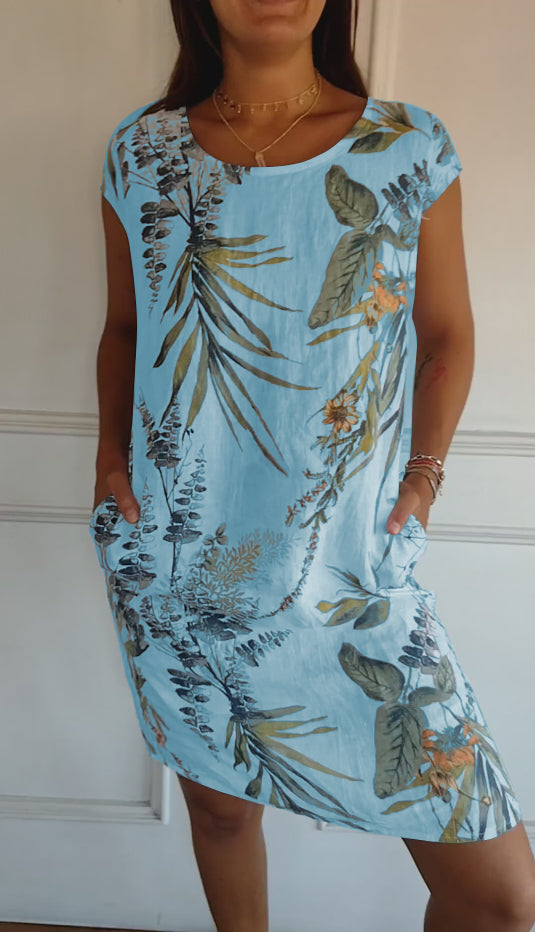 Comfortable dress with round neckline – Valentina-Light blue-S-Nora Luxe