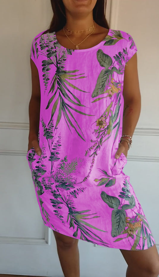 Comfortable dress with round neckline – Valentina-Purple-S-Nora Luxe