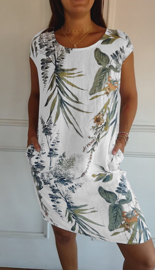 Comfortable dress with round neckline – Valentina-White-S-Nora Luxe
