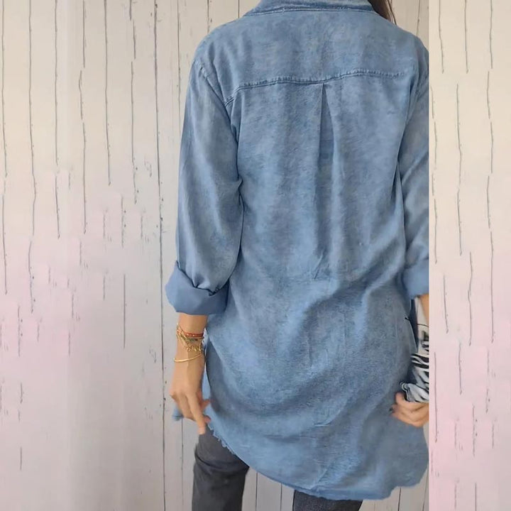 Comfortable Faux Denim Shirt - Sophie-Black-M-Nora Luxe
