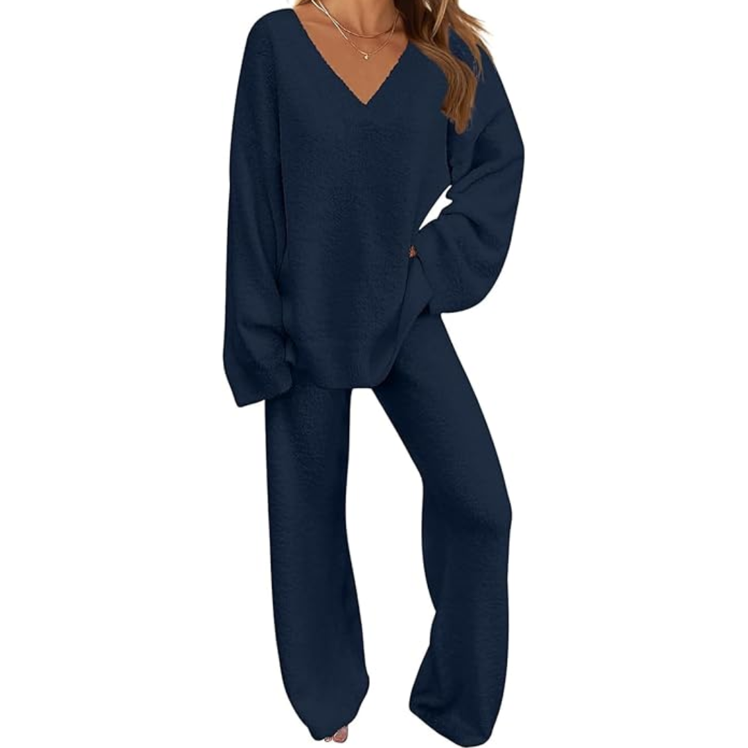 Comfortable Fleece Lounge Set - Rianne-Marine Blue-S-Nora Luxe