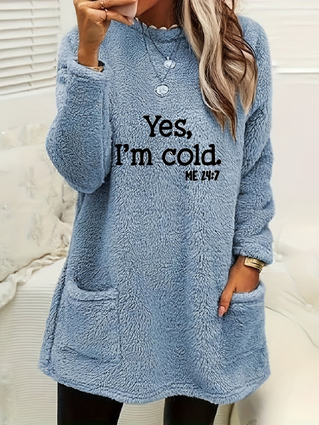 Comfortable Fleece Sweatshirt with Print - Luna-Light blue-S-Nora Luxe