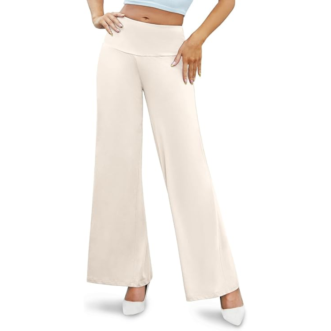 Comfortable High Waist Wide Palazzo Trousers - Oriana-Beige-S-Nora Luxe