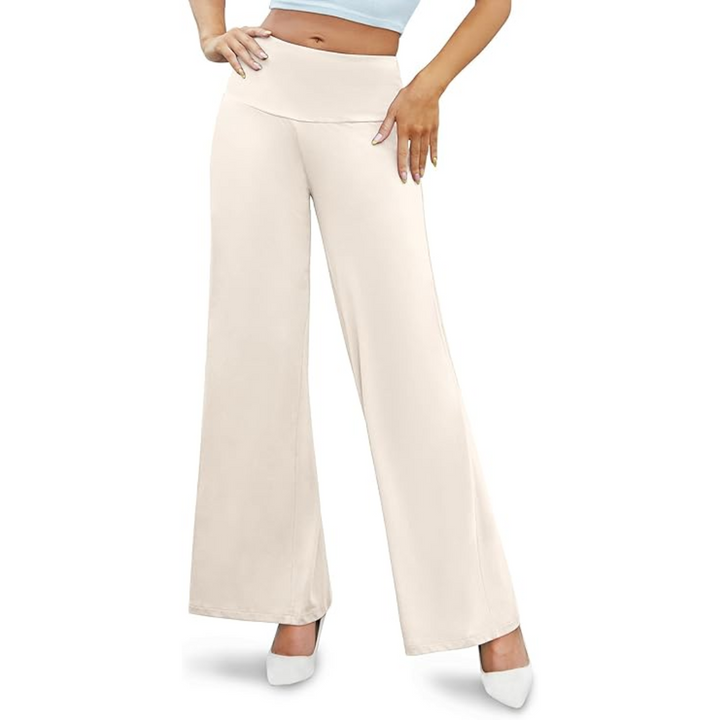 Comfortable High Waist Wide Palazzo Trousers - Oriana-Beige-S-Nora Luxe