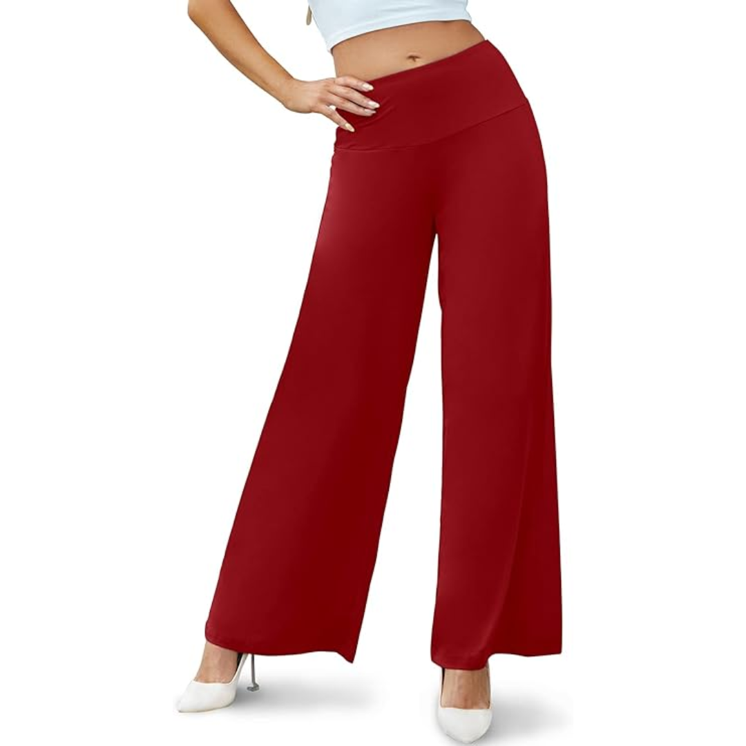 Comfortable High Waist Wide Palazzo Trousers - Oriana-Bordeaux Red-S-Nora Luxe
