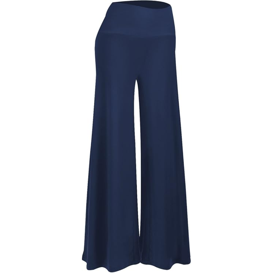 Comfortable High Waist Wide Palazzo Trousers - Oriana-Marine Blue-S-Nora Luxe
