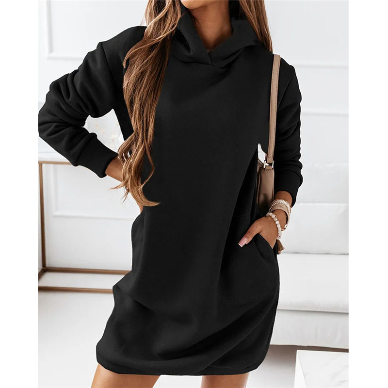 Comfortable Hoodie Dress – Amalia-Black-S-Nora Luxe