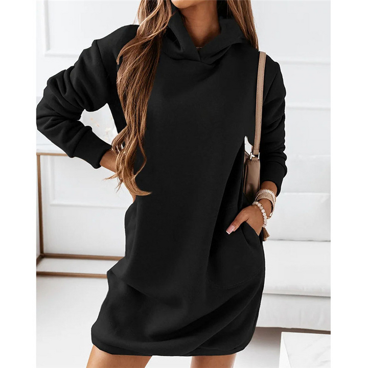 Comfortable Hoodie Dress – Amalia-Black-S-Nora Luxe