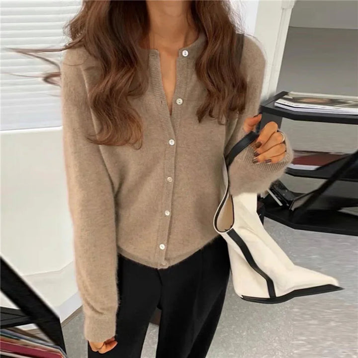 Comfortable Knitted Cardigan with Buttons - Isla-Khaki-One size-Nora Luxe