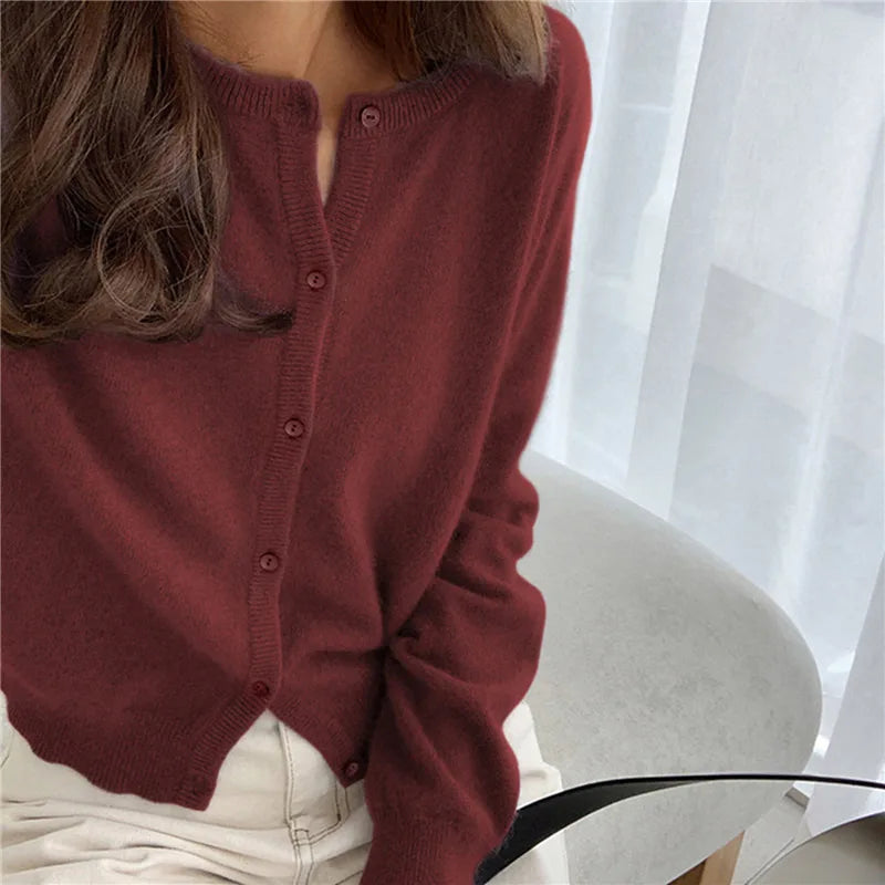 Comfortable Knitted Cardigan with Buttons - Isla-Wine red-One size-Nora Luxe