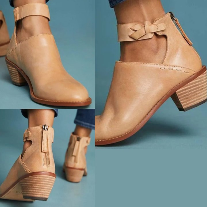 Comfortable Ladies' Heels with Zipper – Vera-Beige-4.5-The Livary