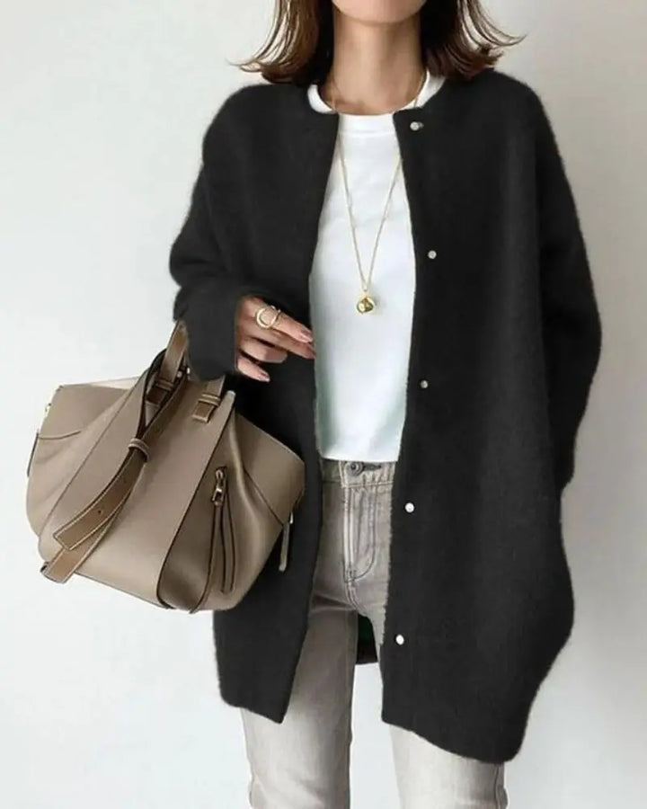 Comfortable Ladies' Jacket made of Wool and Mohair - Eloise-Black-S-Nora Luxe