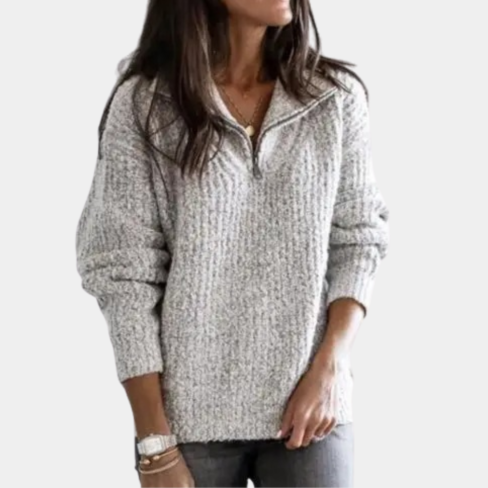 Comfortable Ladies' Sweater with Half Zip - Sofia-Gray-XS-Nora Luxe