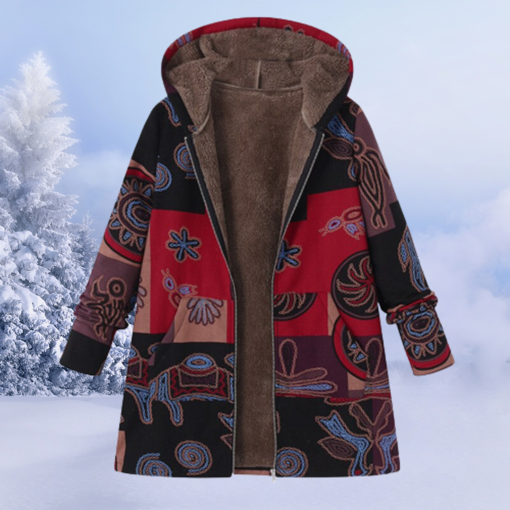 Comfortable Ladies Winter Coat with Floral Print - Ivy-Dark Blue-S-Nora Luxe