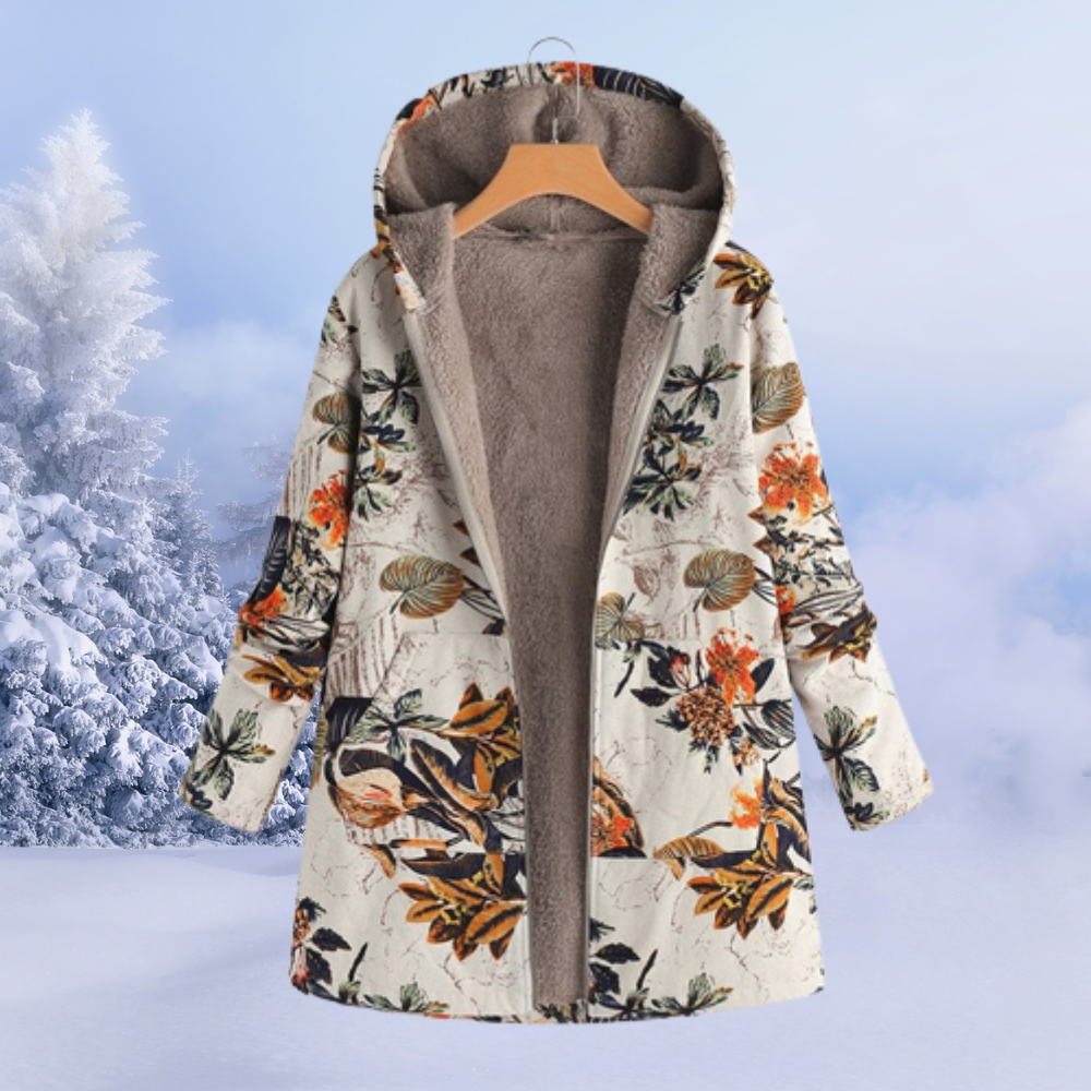 Comfortable Ladies Winter Coat with Floral Print - Ivy-Orange-S-Nora Luxe