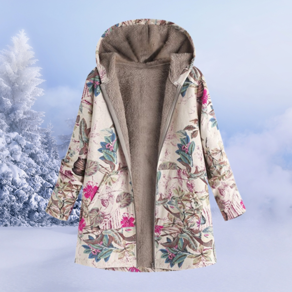 Comfortable Ladies Winter Coat with Floral Print - Ivy-Pink-S-Nora Luxe